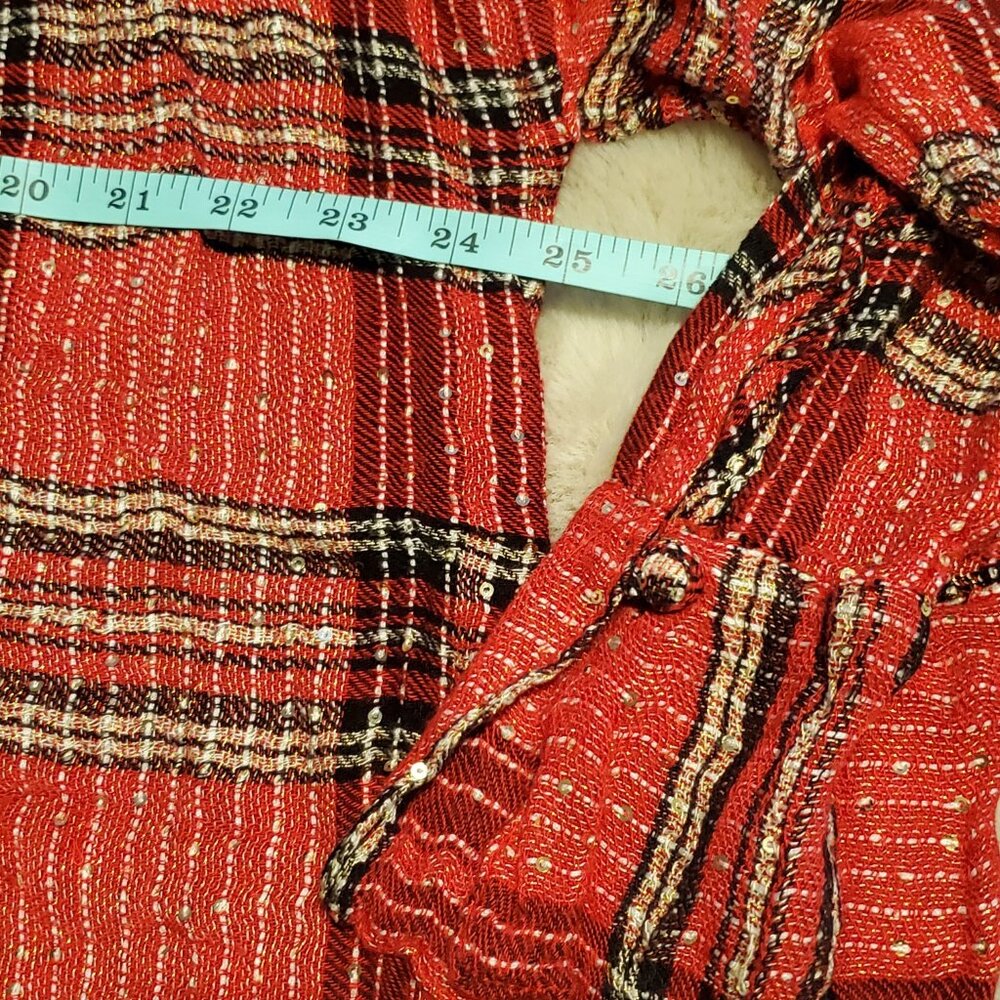 Free People Fearless Love Long Sleeve Sparkle Gauzy Plaid Pullover Shirt  Medium - Picture 8 of 9